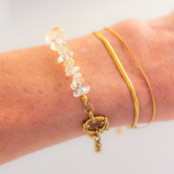 Double Layer Gold Bracelet Herringbone and thin snake chain Bracelet Waterproof - Picture 4 of 13